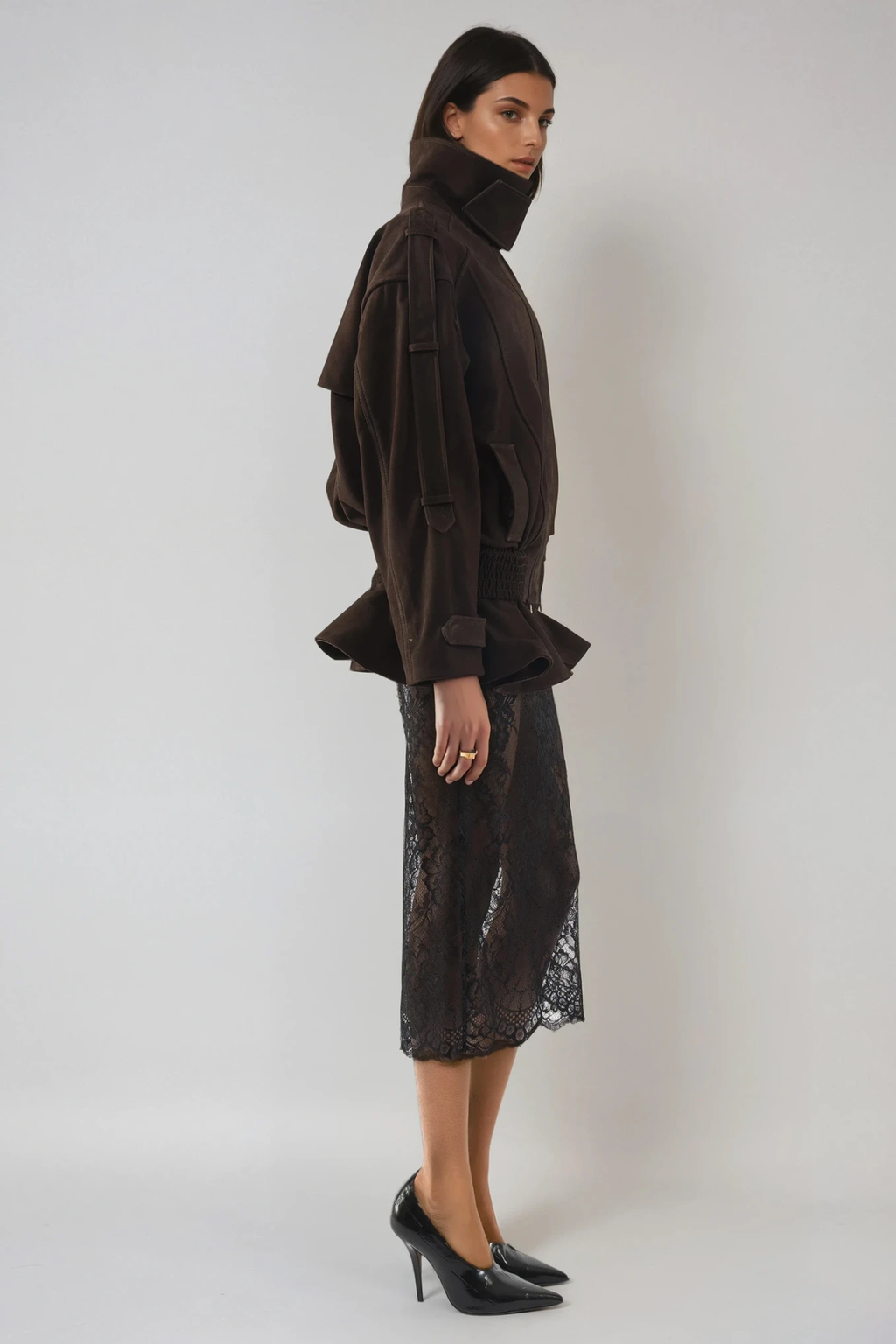 Diwata Funnel Neck Lace Skirt Set