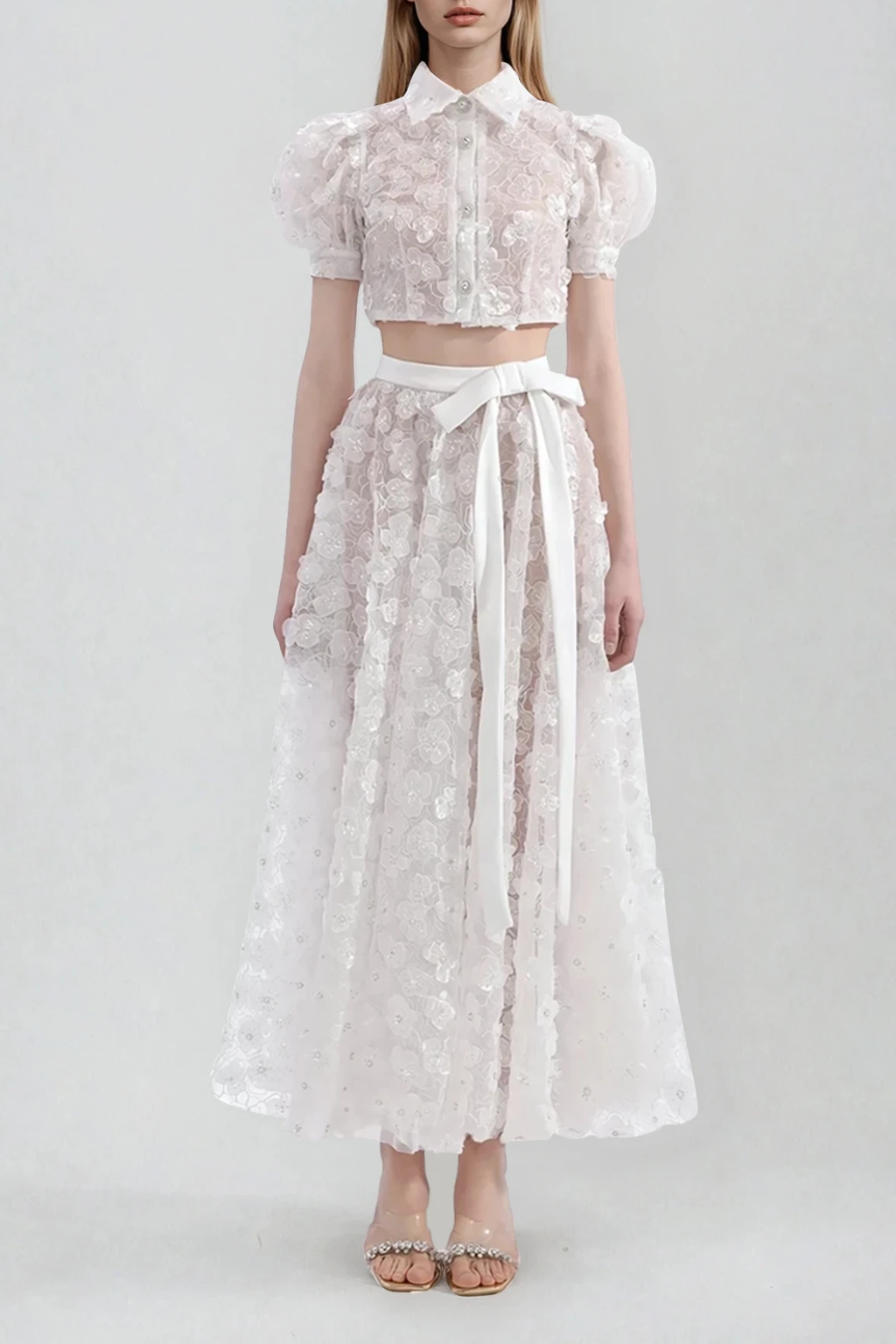 Djamila Sequin Flower Crop Skirt Set