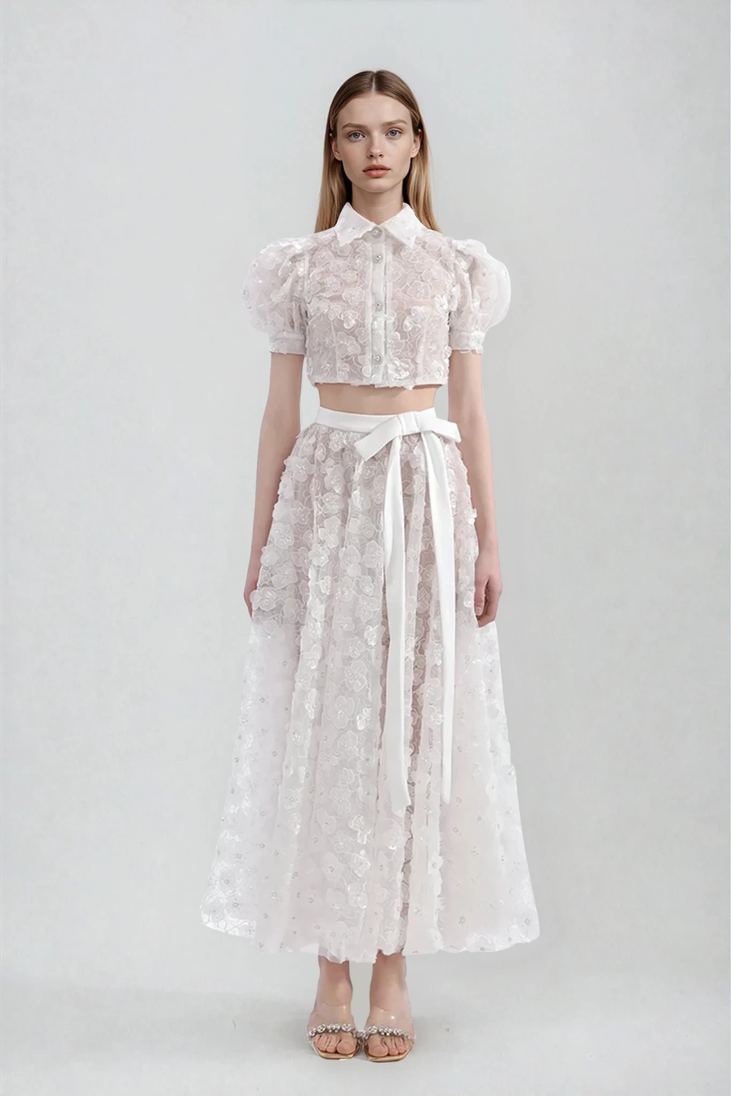 Djamila Sequin Flower Crop Skirt Set