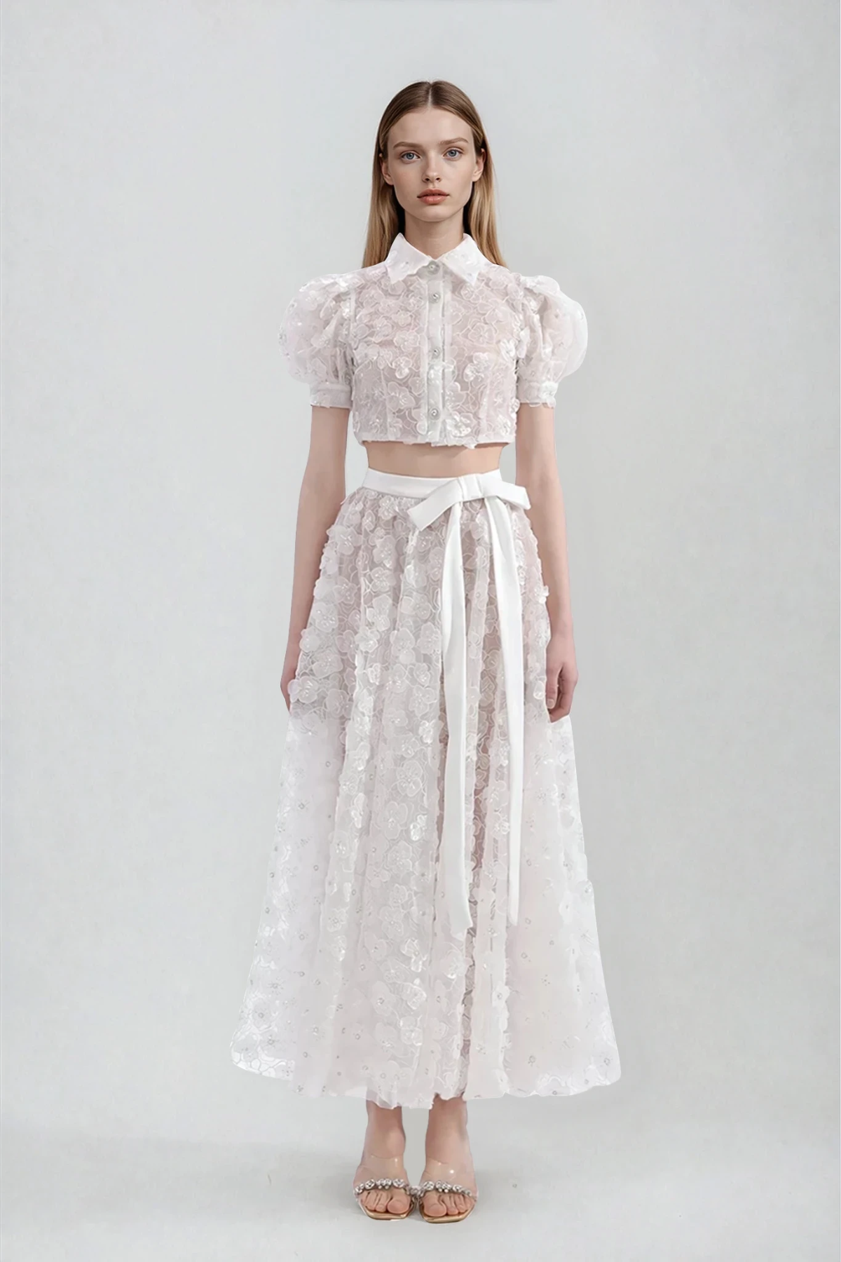 Djamila Sequin Flower Crop Skirt Set