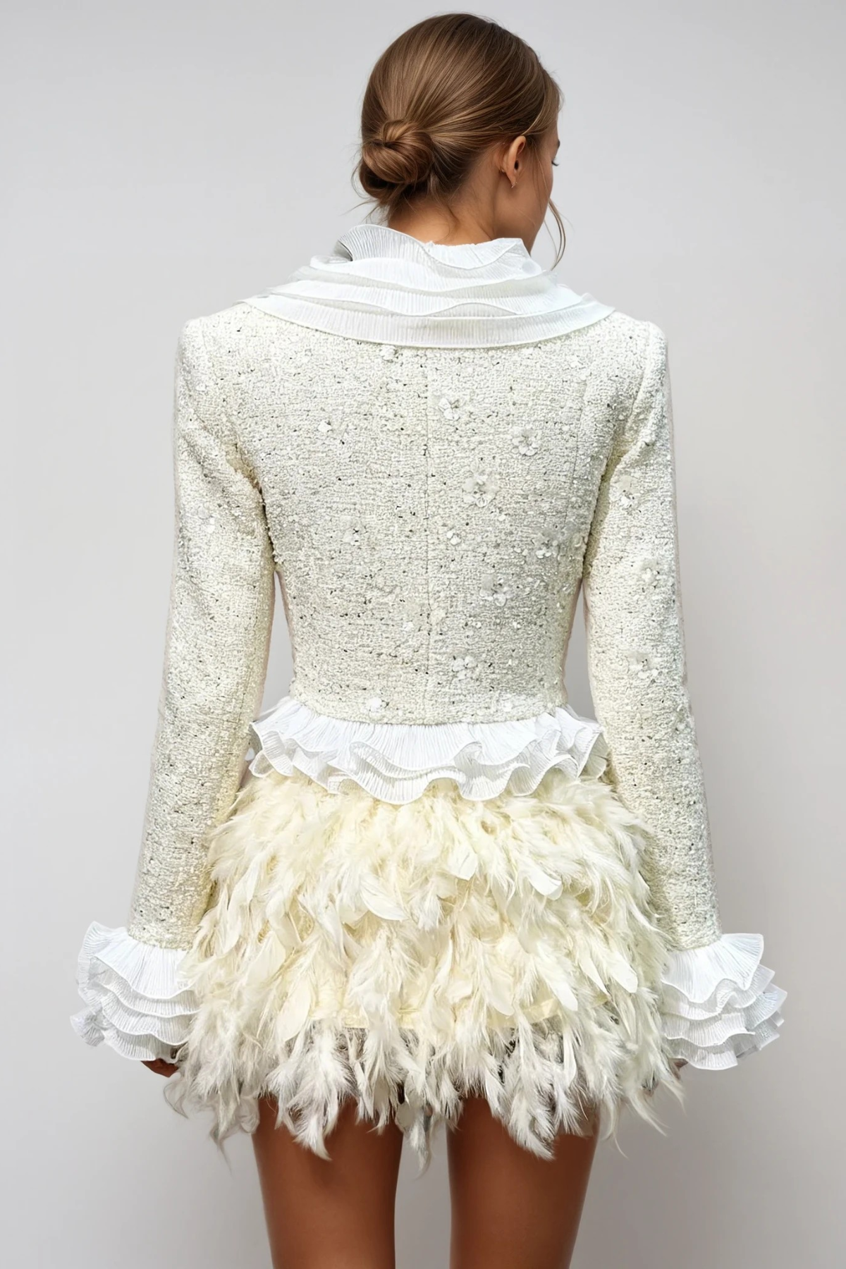 Dona Feather Ruffle Tweed Skirt Set