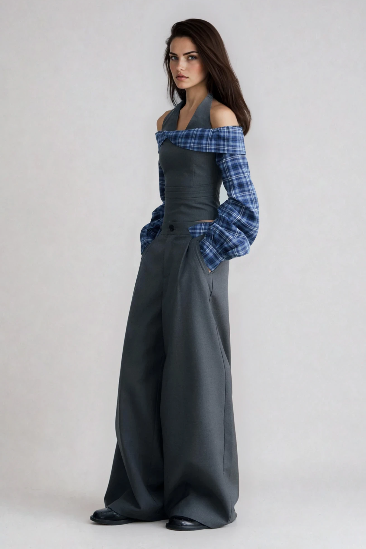 Drogo Halter Neck Grid Pants Set