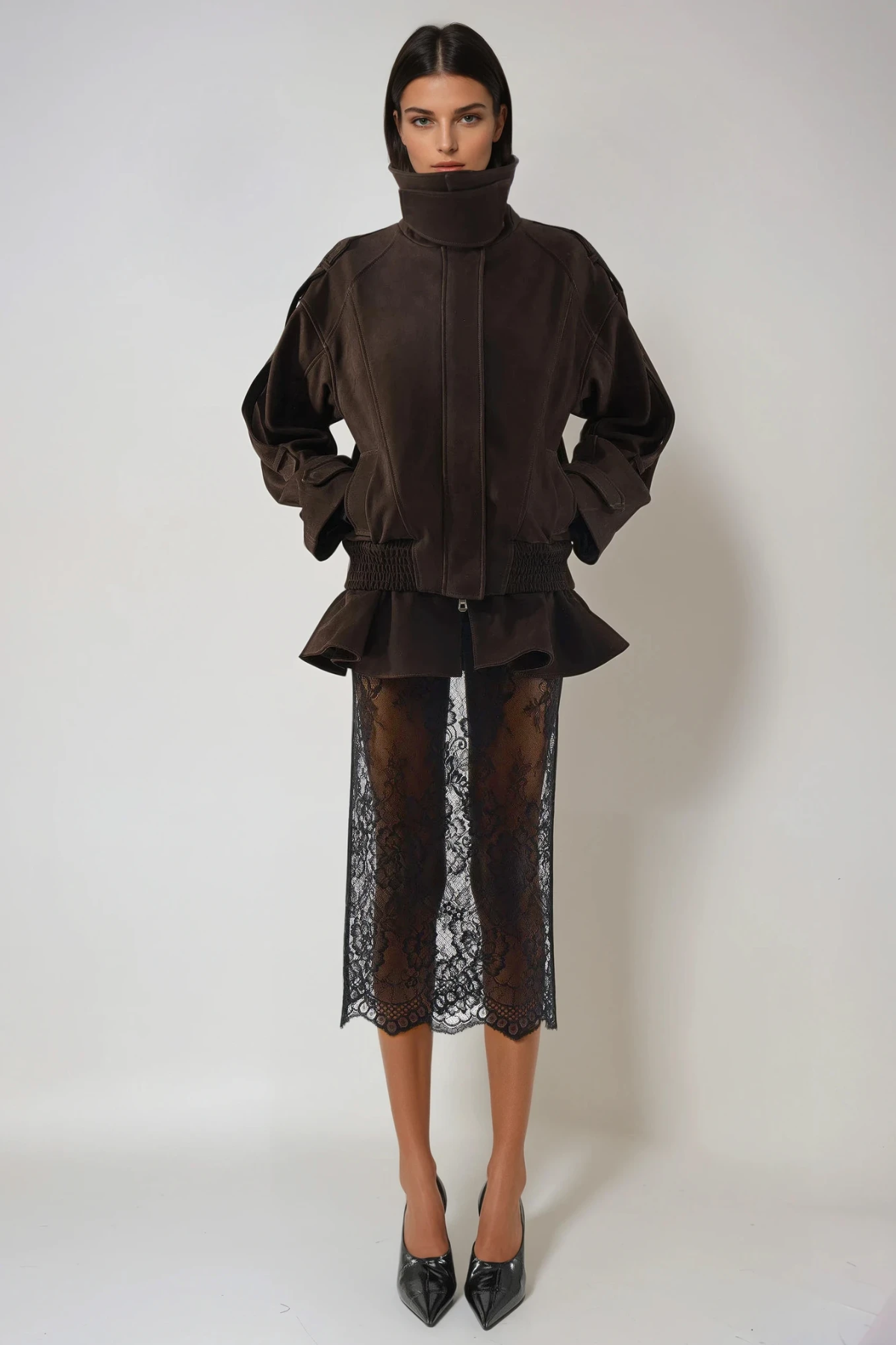 Diwata Funnel Neck Lace Skirt Set