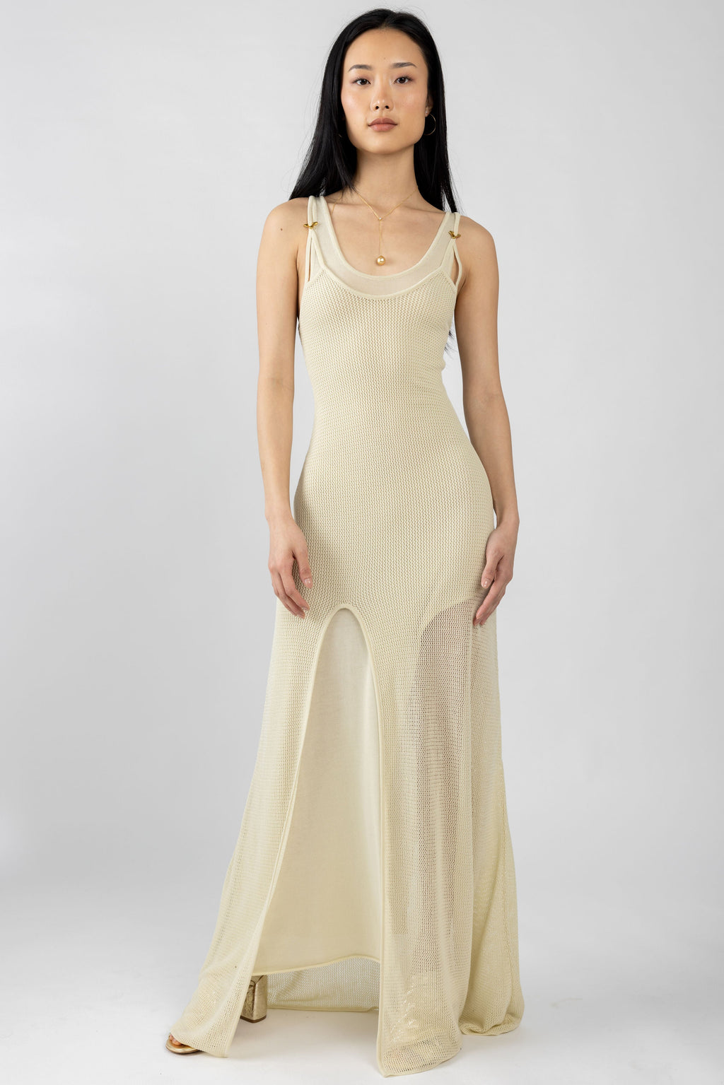 Sirena Cotton Maxi Dress in Creme