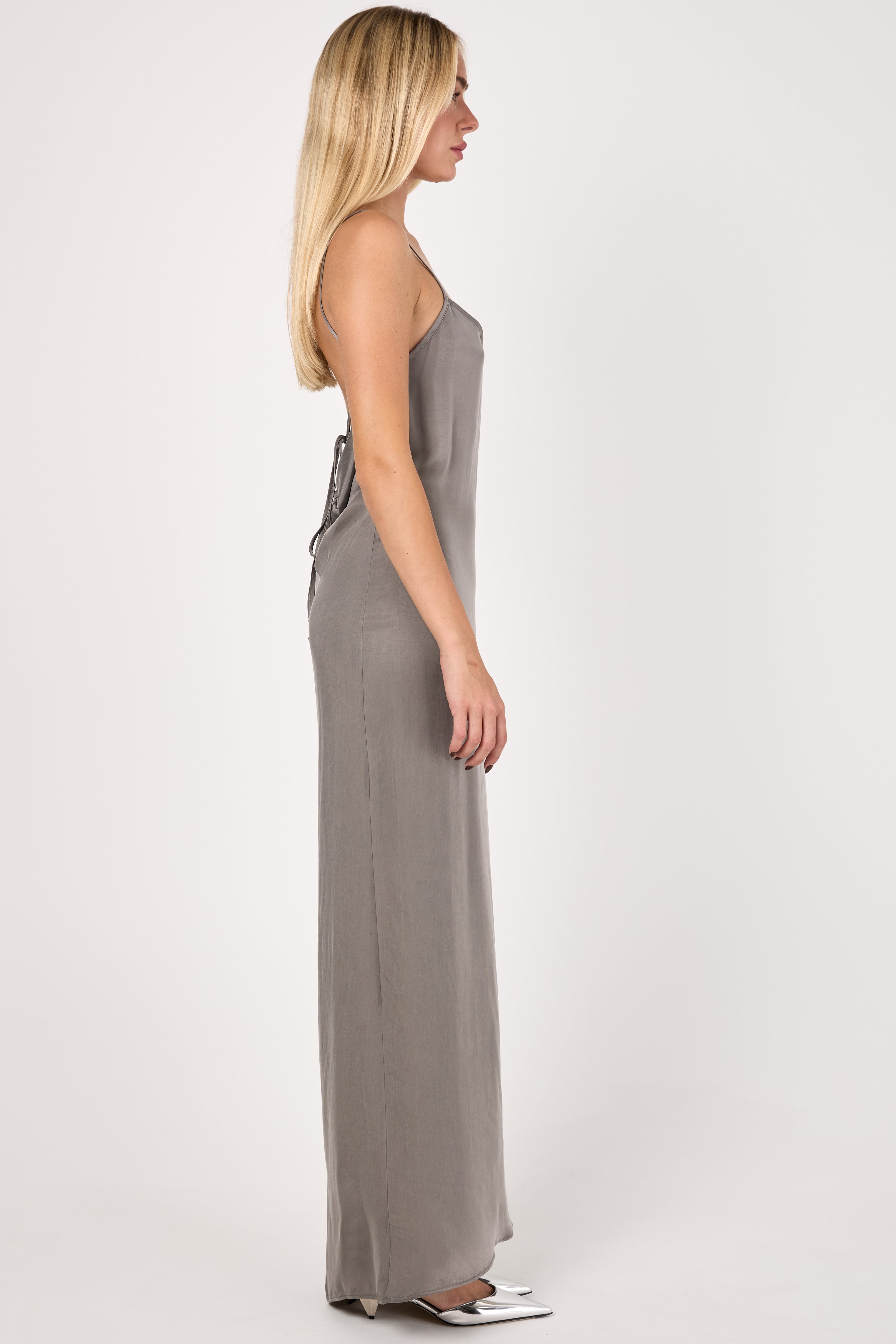 Long Cupro Dress in Ice Grey