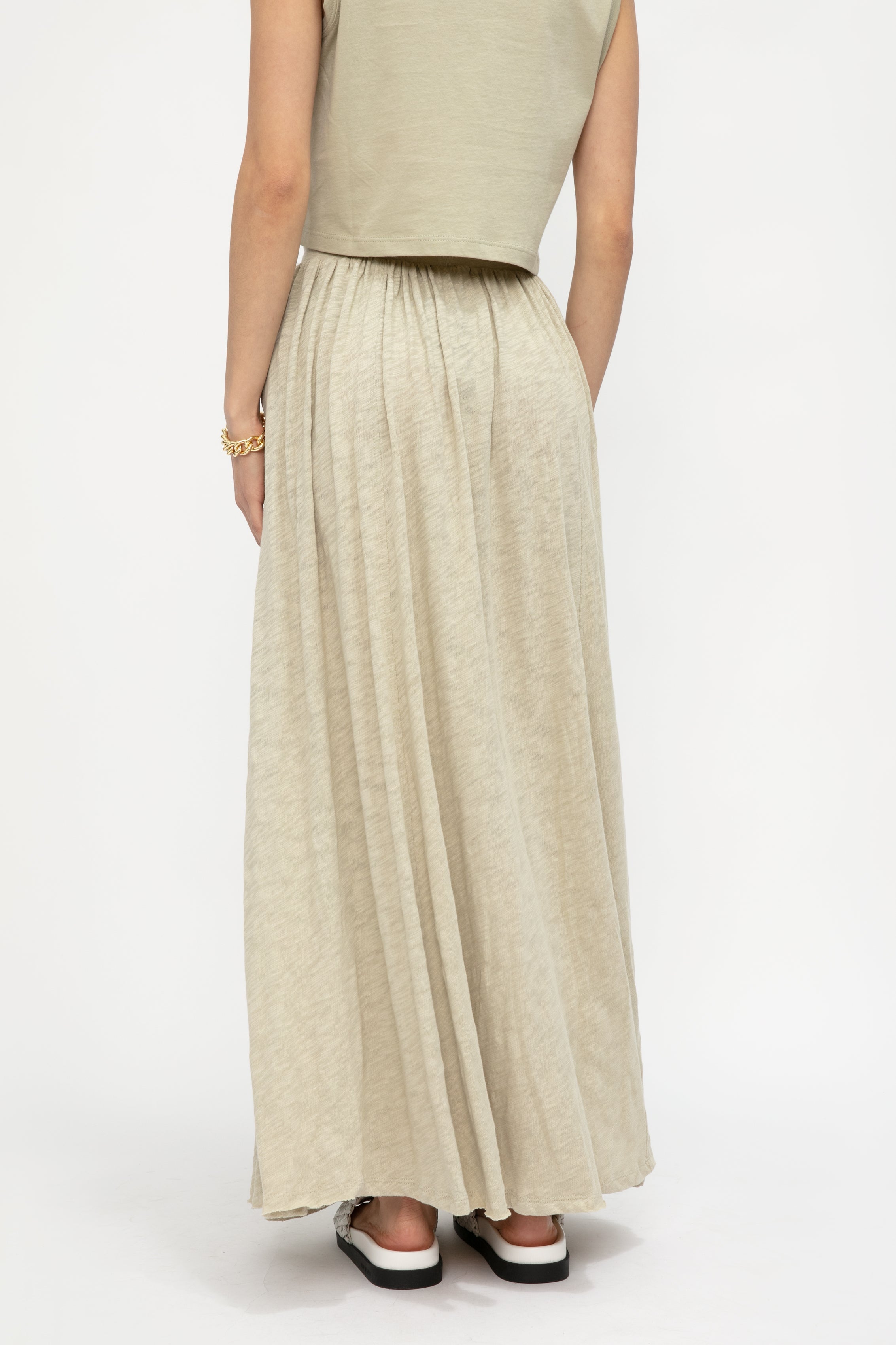 Maxi Skirt With Slit in Faded Moss