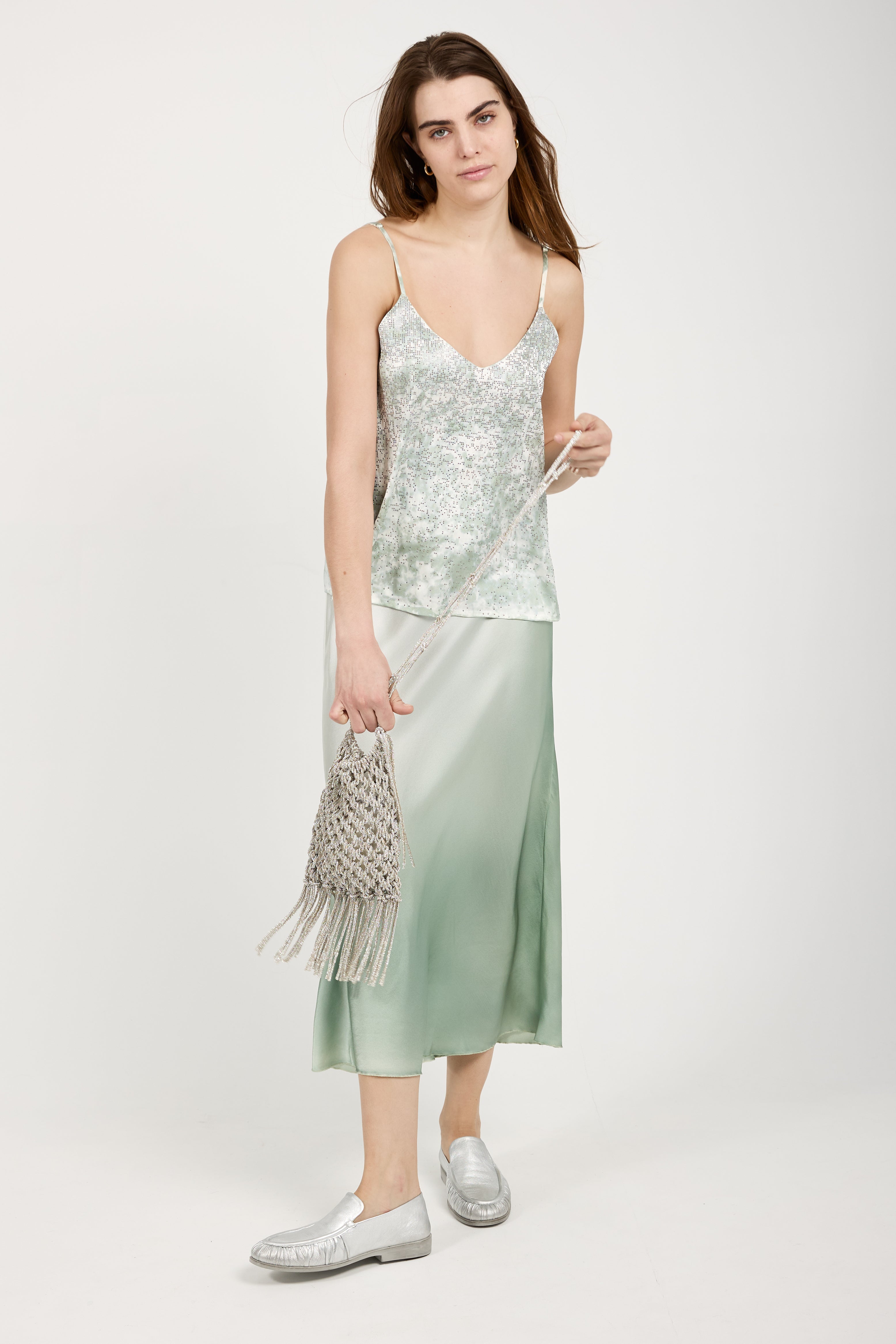 Degradé Silk Midi Skirt in Jade