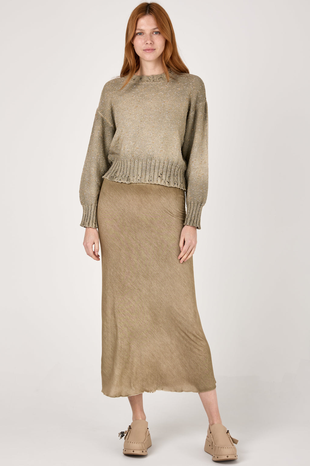 Hand Painted Midi Skirt in Mushroom