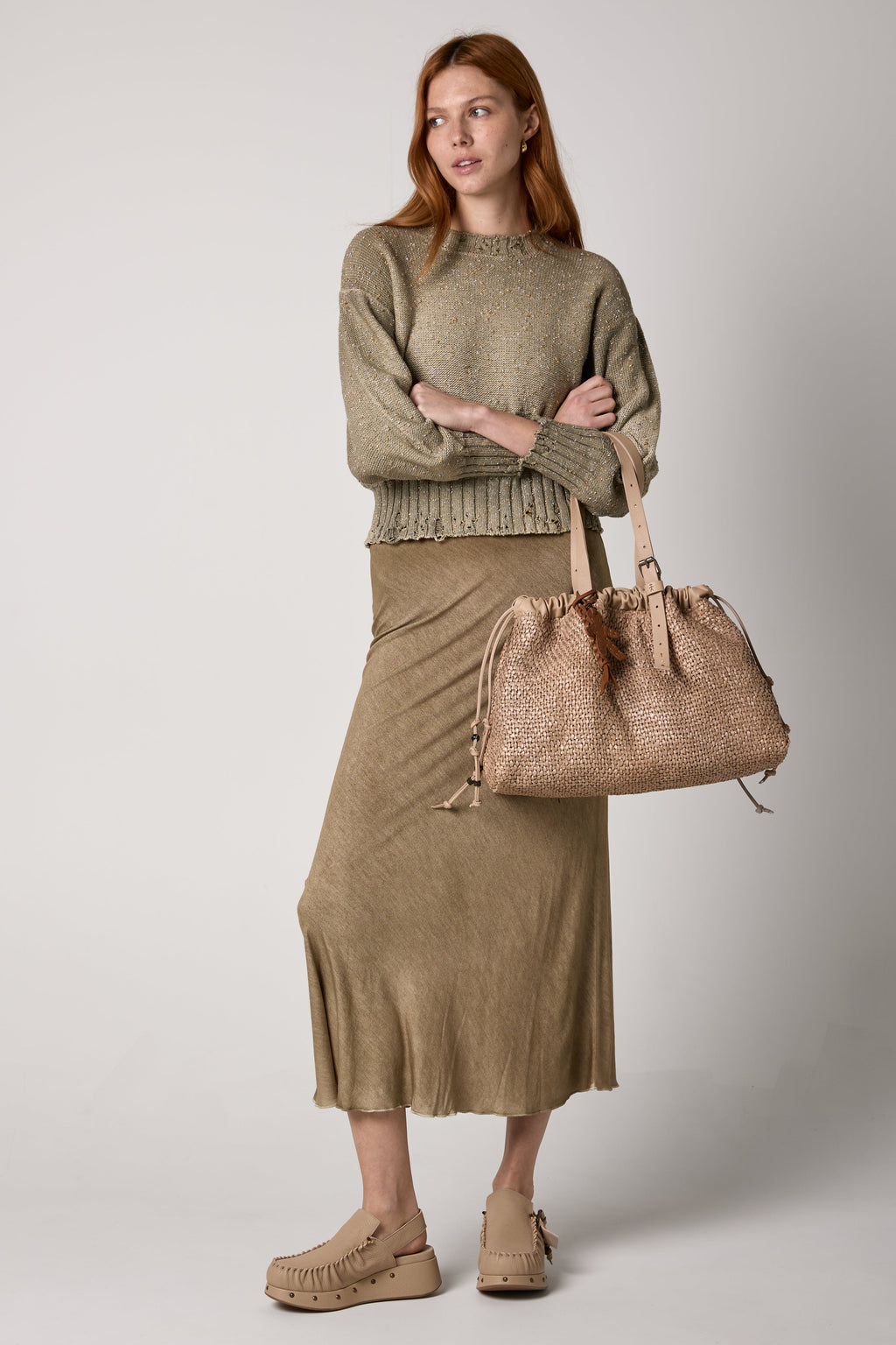 Hand Painted Midi Skirt in Mushroom