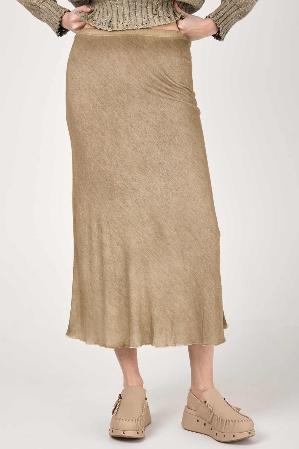 Hand Painted Midi Skirt in Mushroom