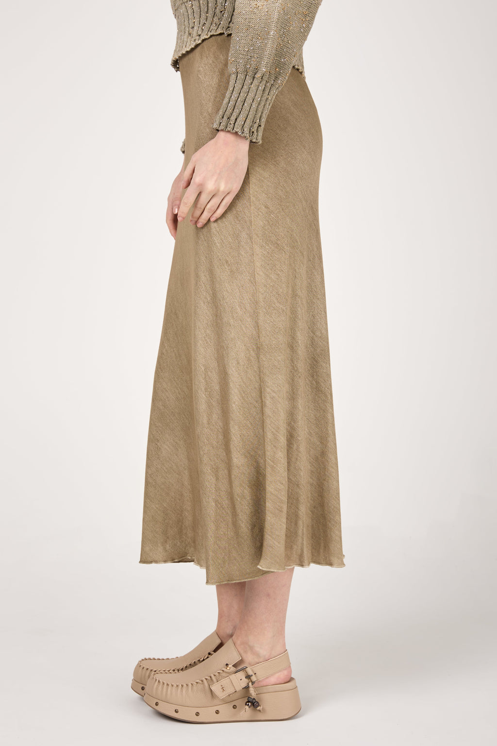 Hand Painted Midi Skirt in Mushroom