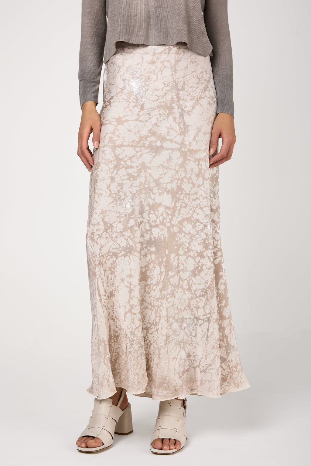 Silk Long Skirt with Lamination in Noce Moscata