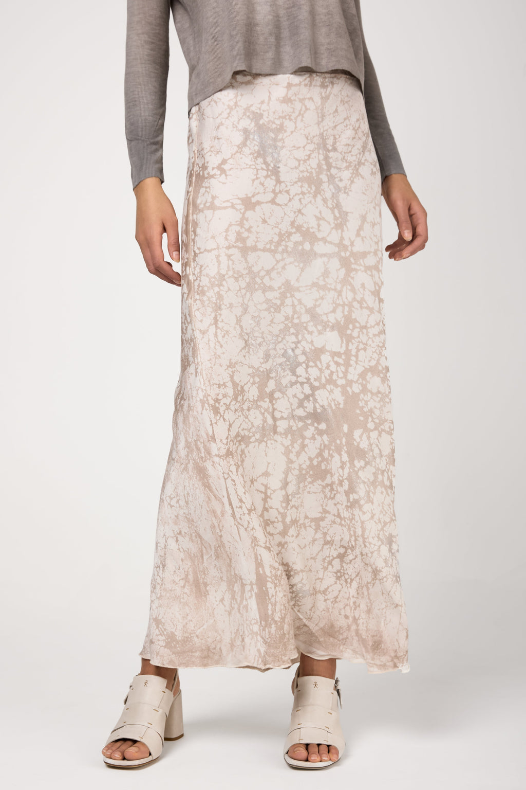 Silk Long Skirt with Lamination in Noce Moscata