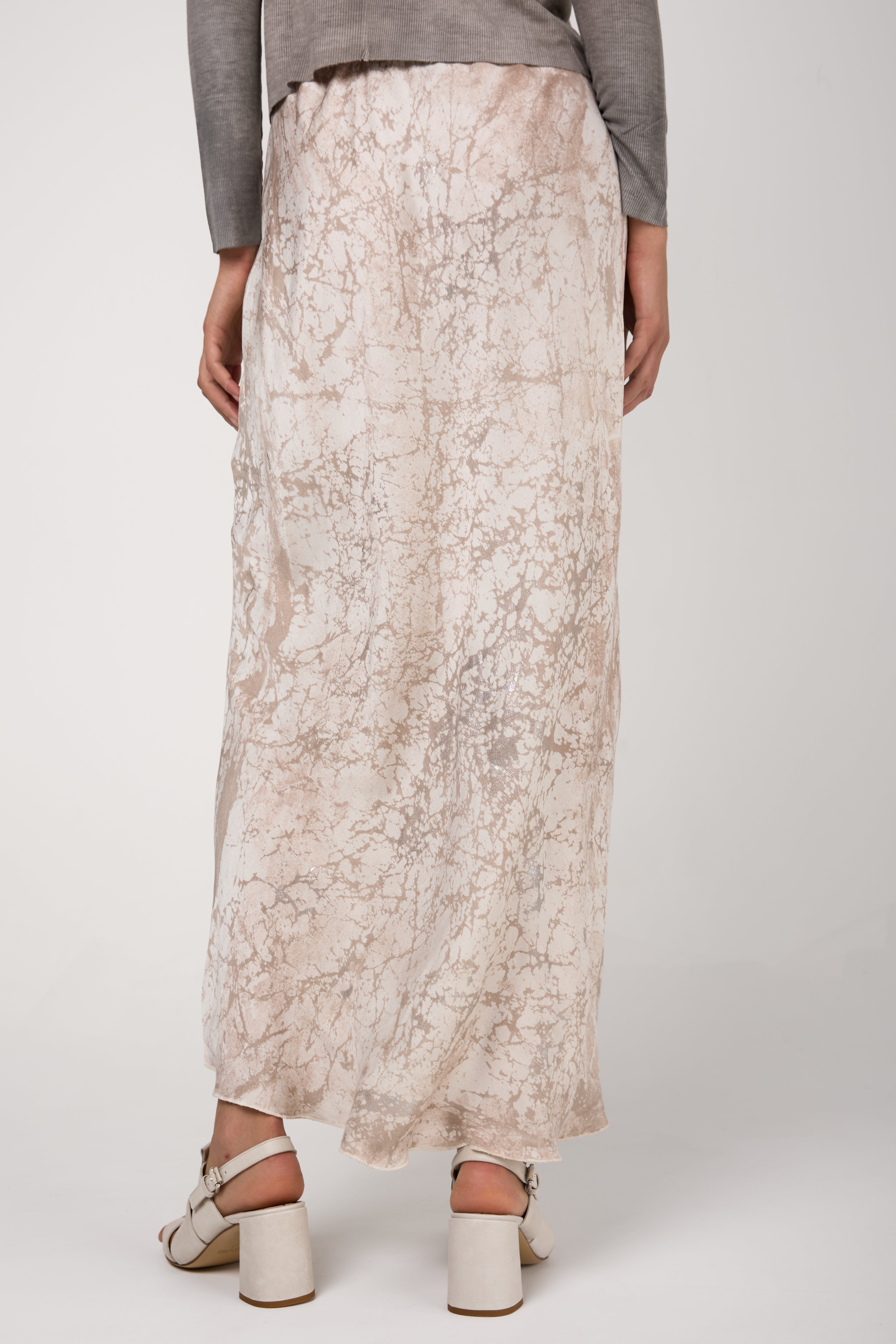 Silk Long Skirt with Lamination in Noce Moscata