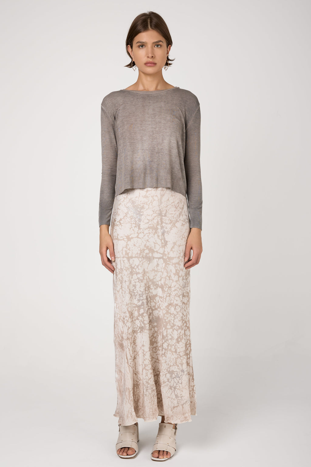 Silk Long Skirt with Lamination in Noce Moscata