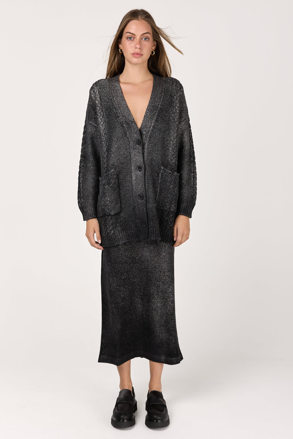 Star Dust Effect Ultralight Cashmere Skirt in Nero
