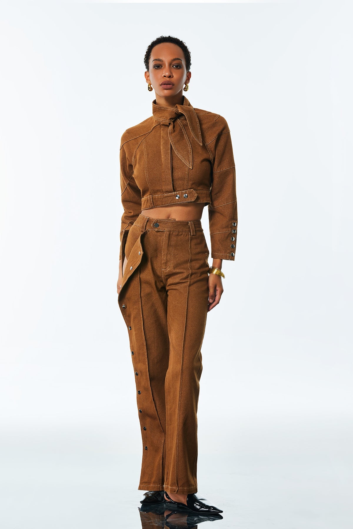 Adia Lace Up Buckle Denim Pants Set