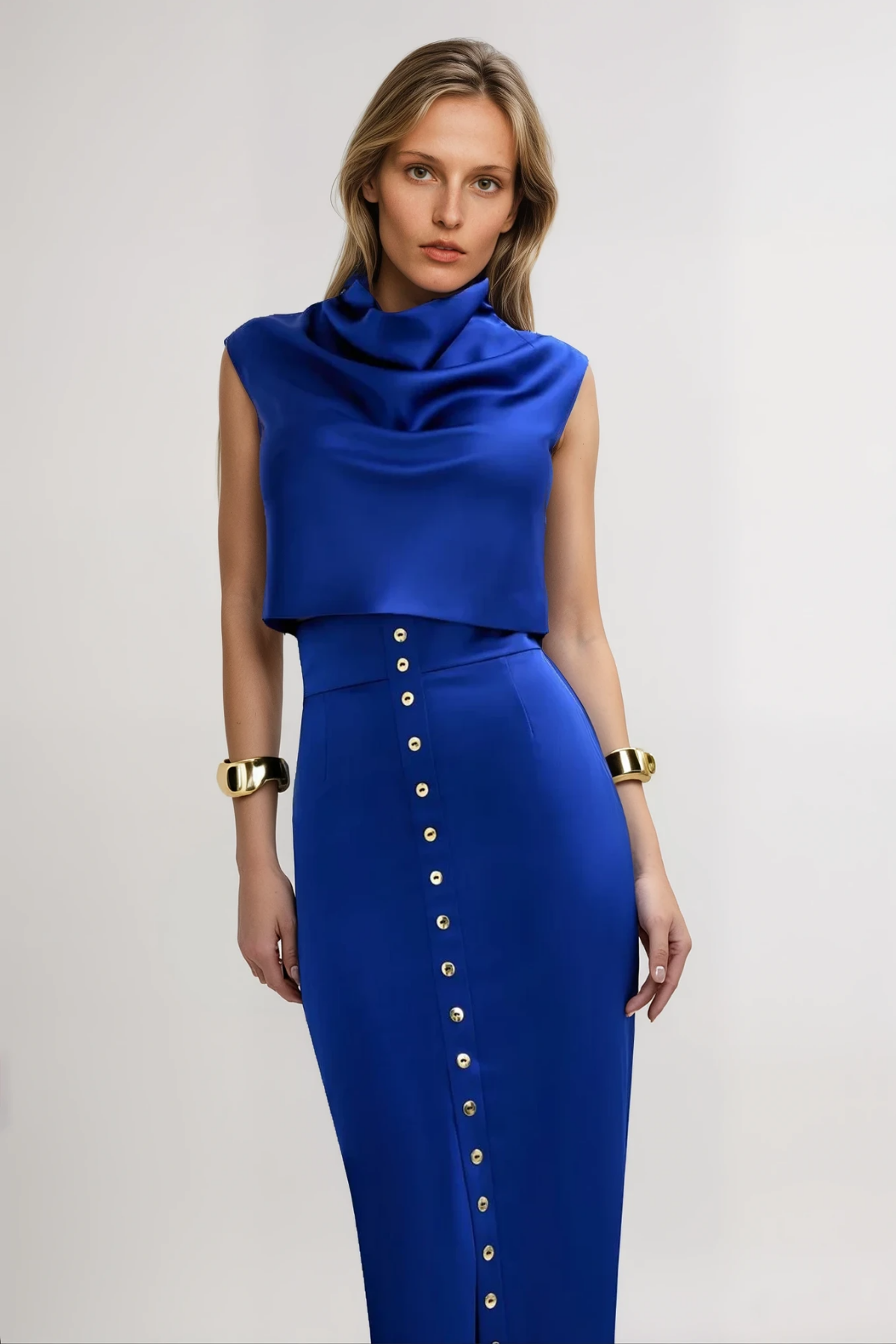 Anselm Button Sleeveless Skirt Set In Blue