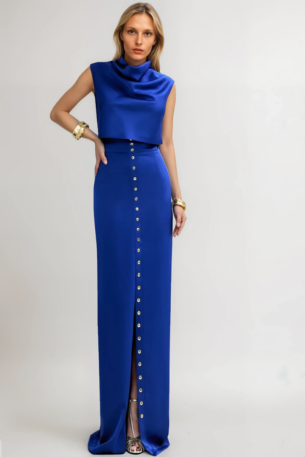 Anselm Button Sleeveless Skirt Set In Blue