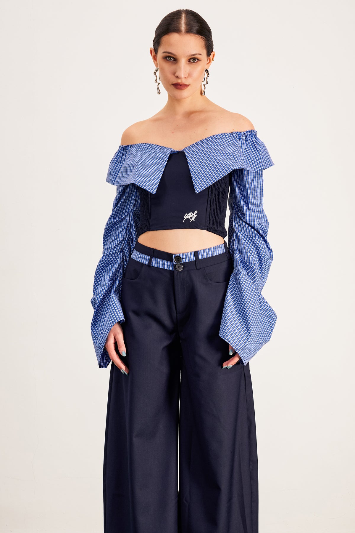 Arden Grid Off Shoulder Pants Set