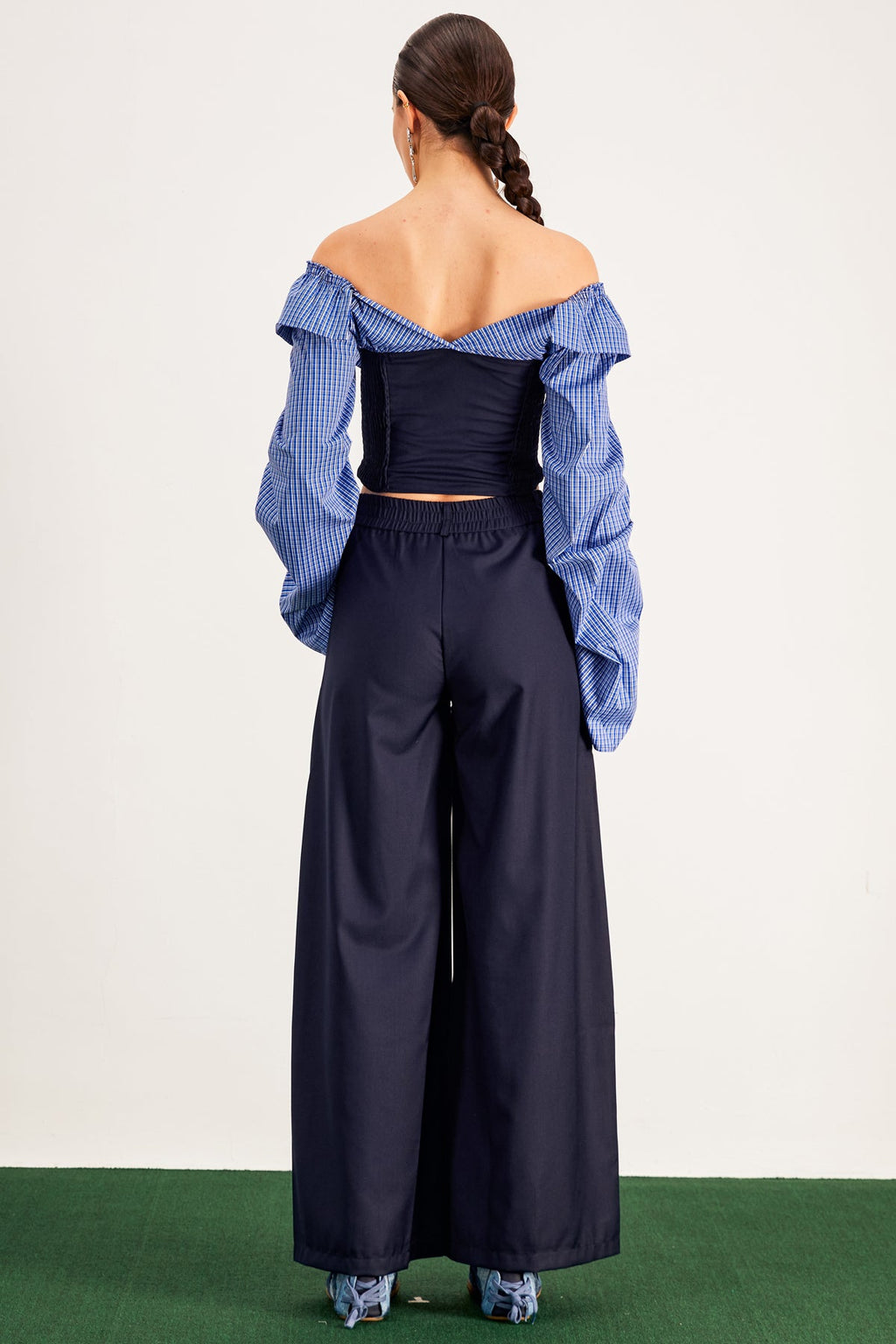 Arden Grid Off Shoulder Pants Set
