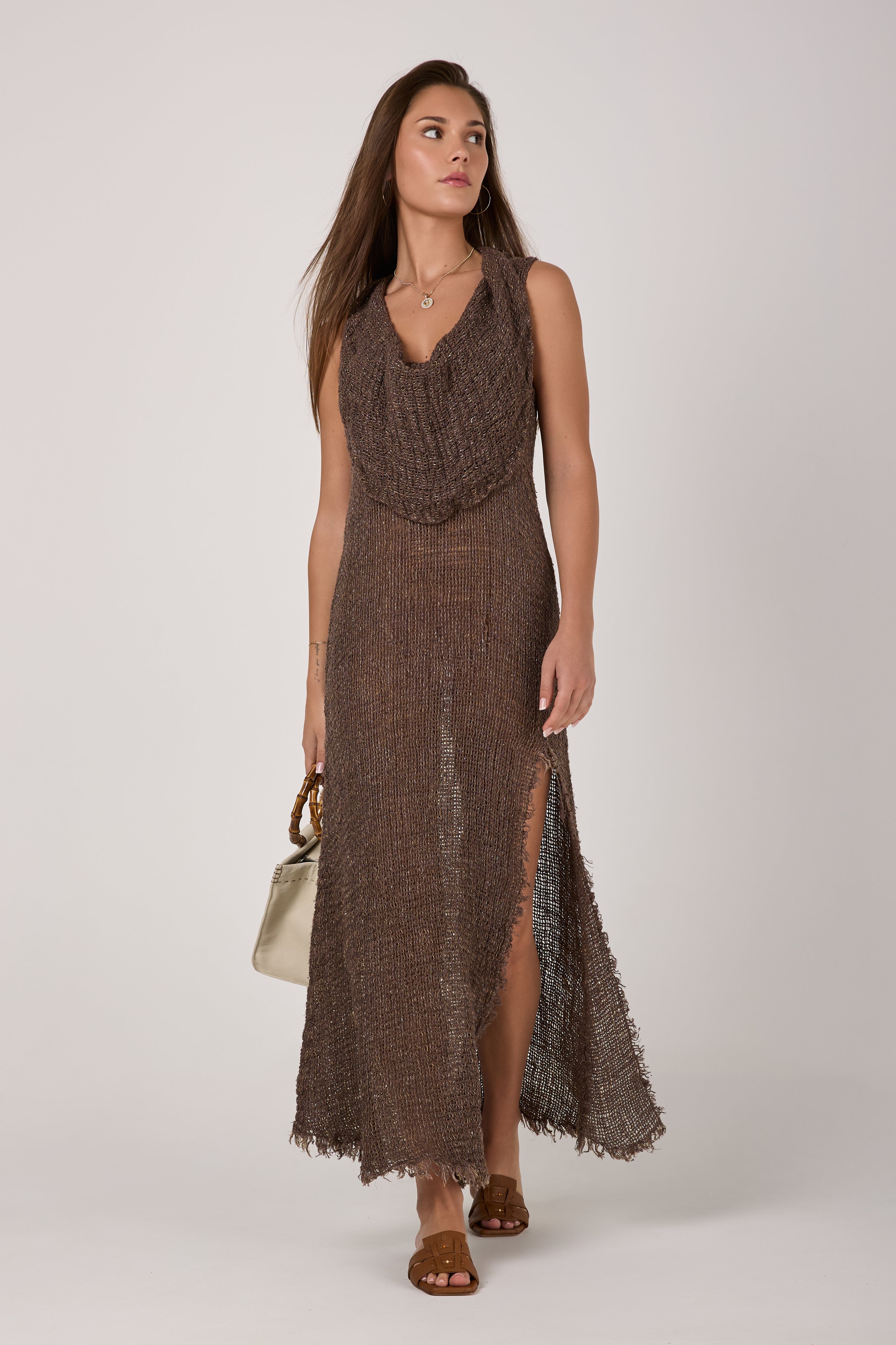 Vestito Iris Campagna Louvre Linen Dress in Carrubo