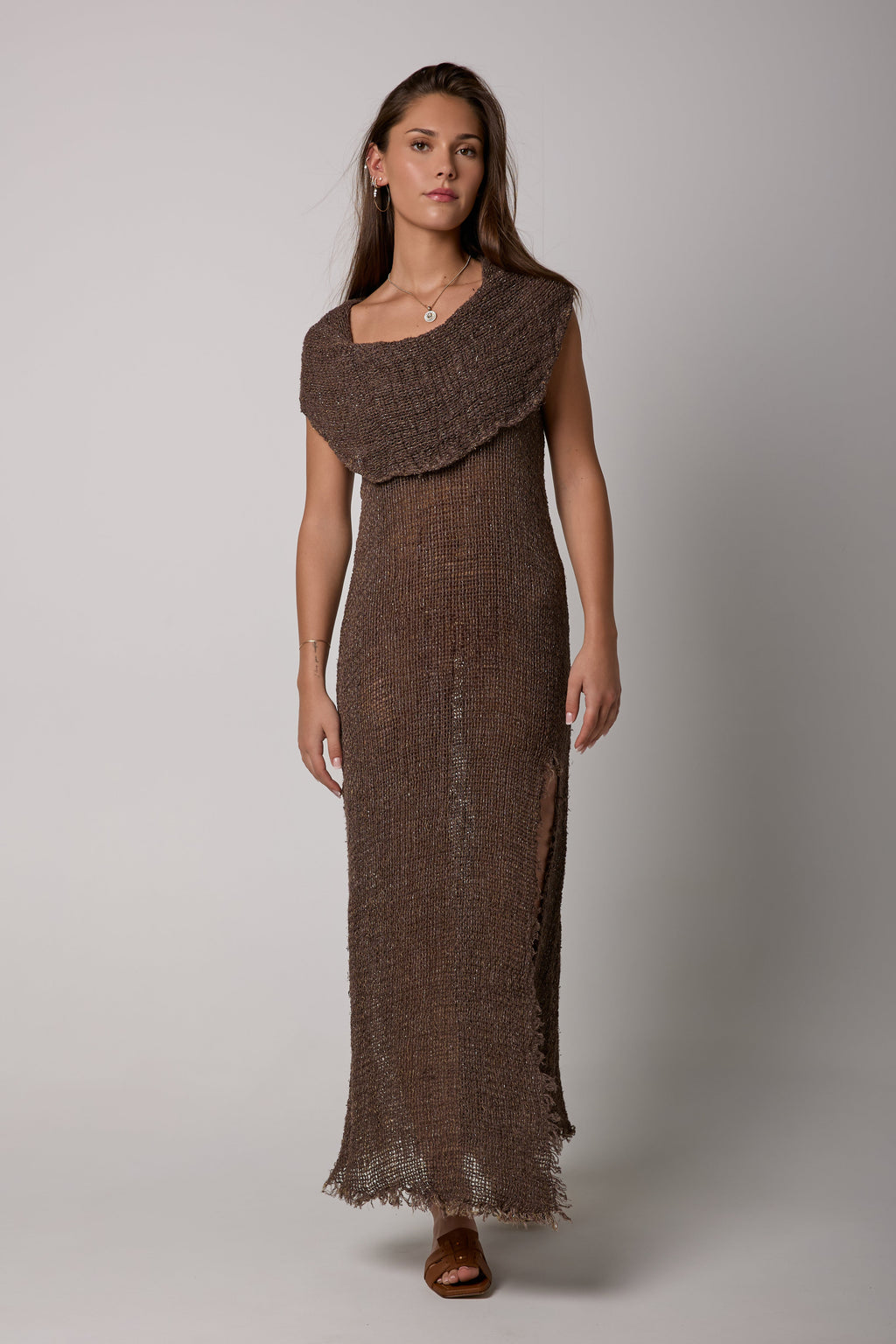 Vestito Iris Campagna Louvre Linen Dress in Carrubo