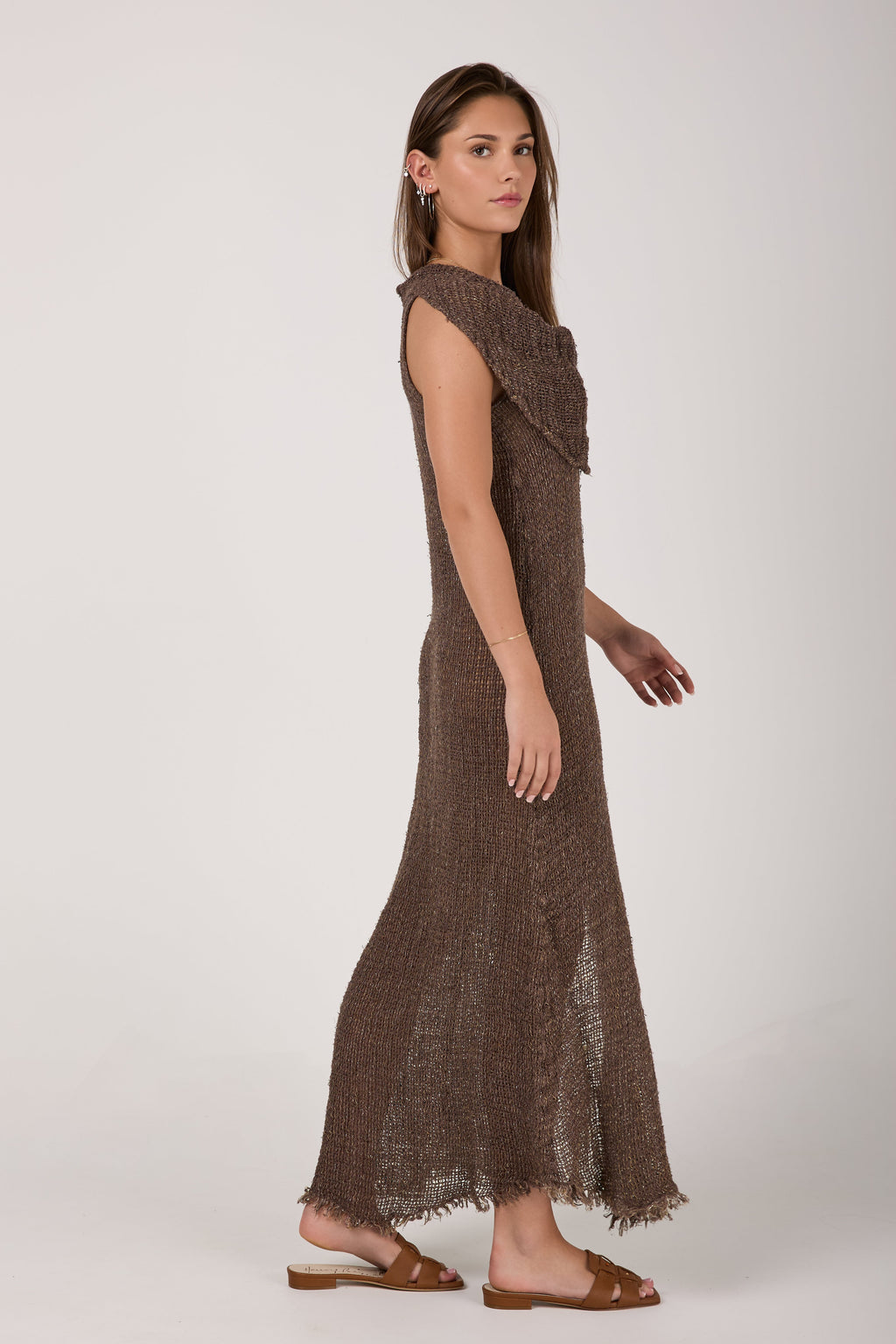 Vestito Iris Campagna Louvre Linen Dress in Carrubo