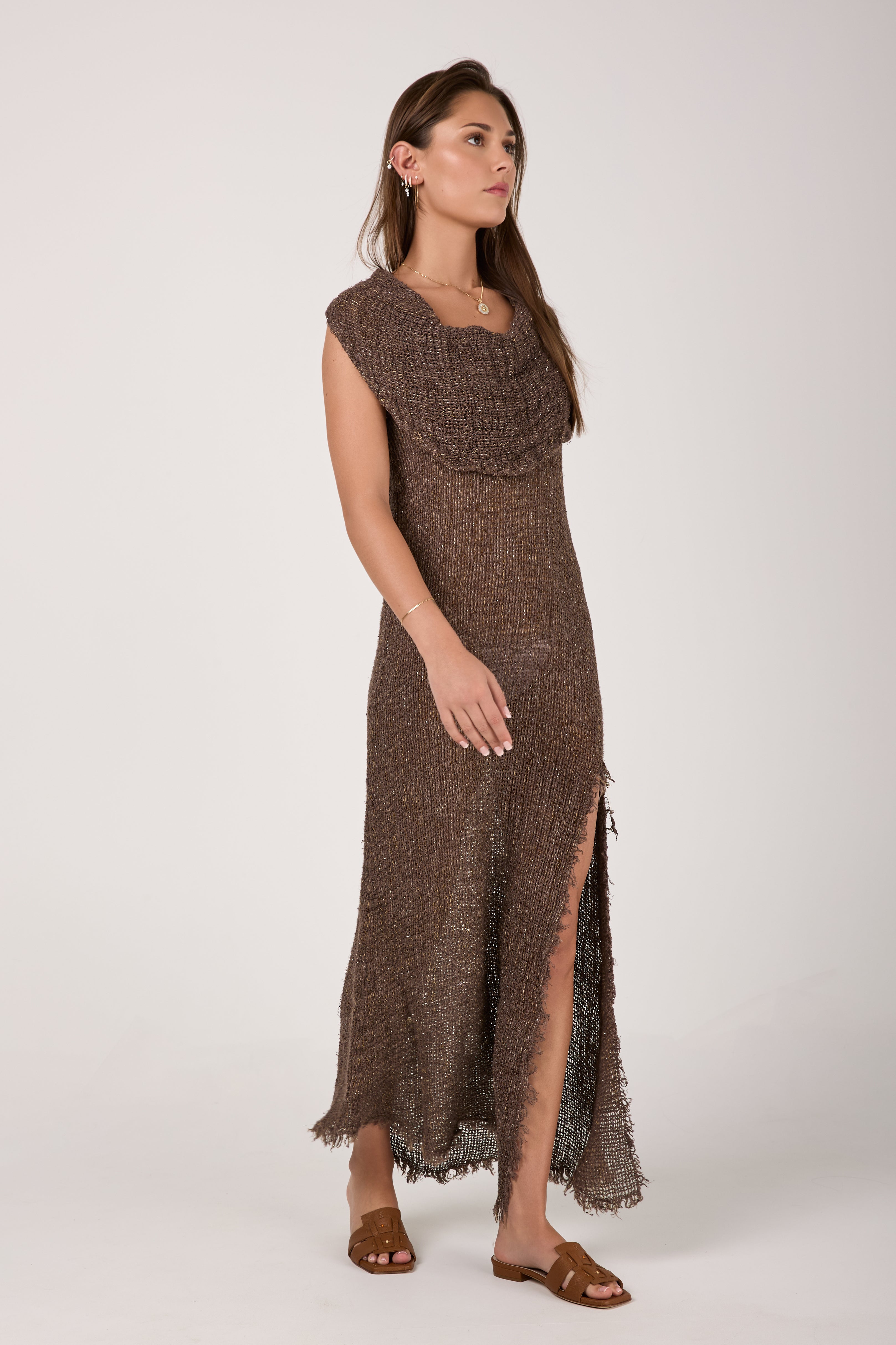 Vestito Iris Campagna Louvre Linen Dress in Carrubo