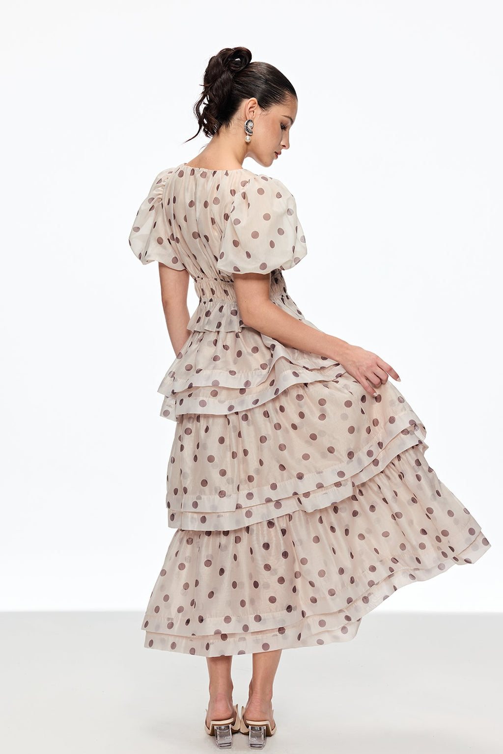 Bartholomei Balloon Sleeve Dot Ruffle Skirt Set