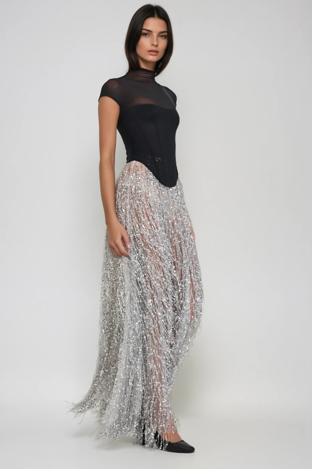 Beckett Fringe Sequin Mesh Skirt Set