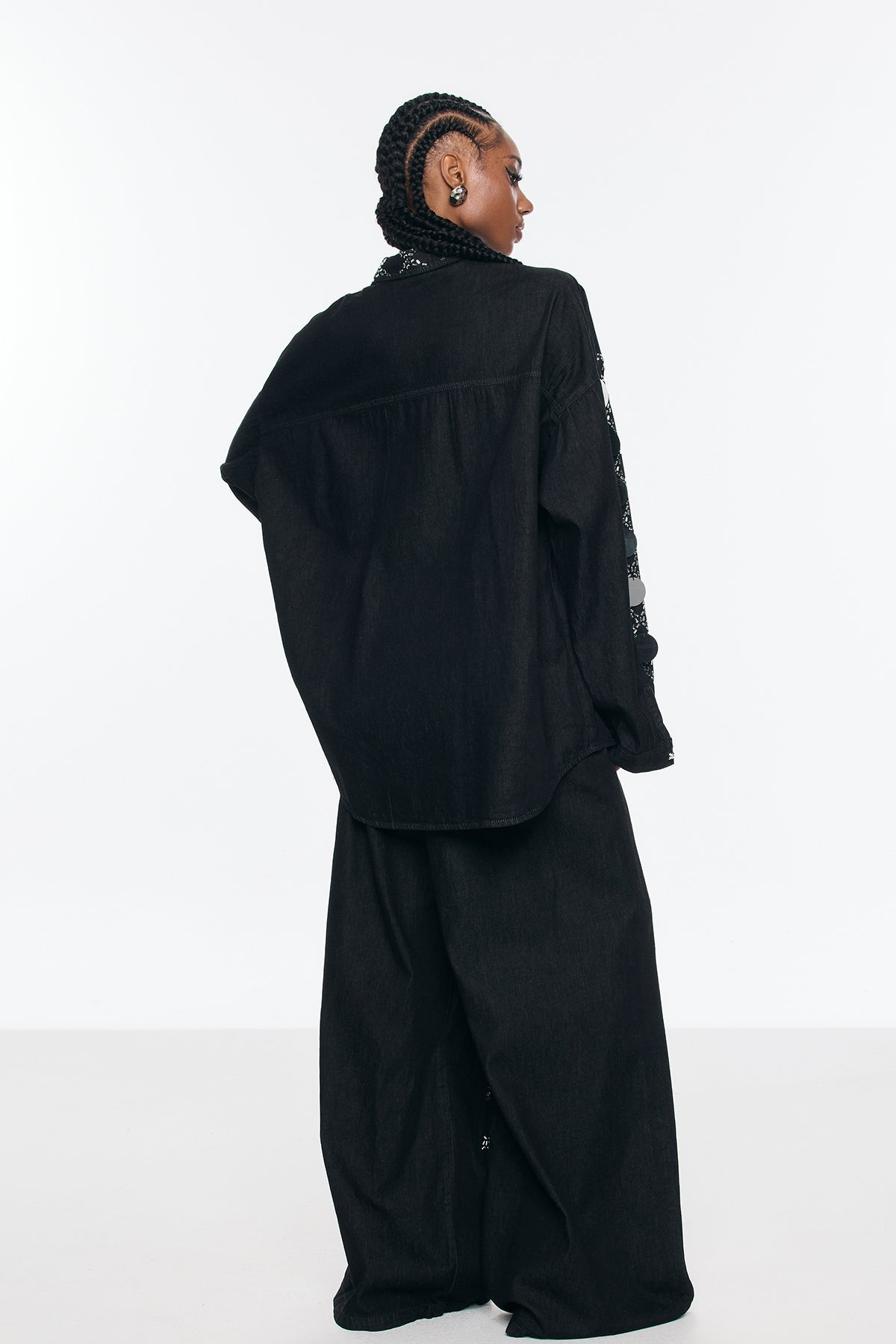 Benoni Sequin Grid Rhinestone Denim Pants Set