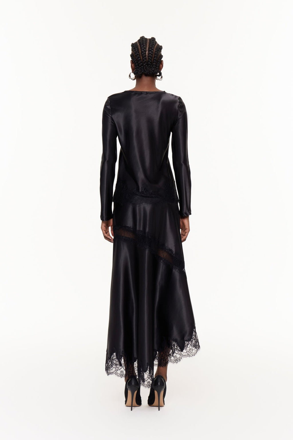 Bess Plunge Split Lace Skirt Set In Black