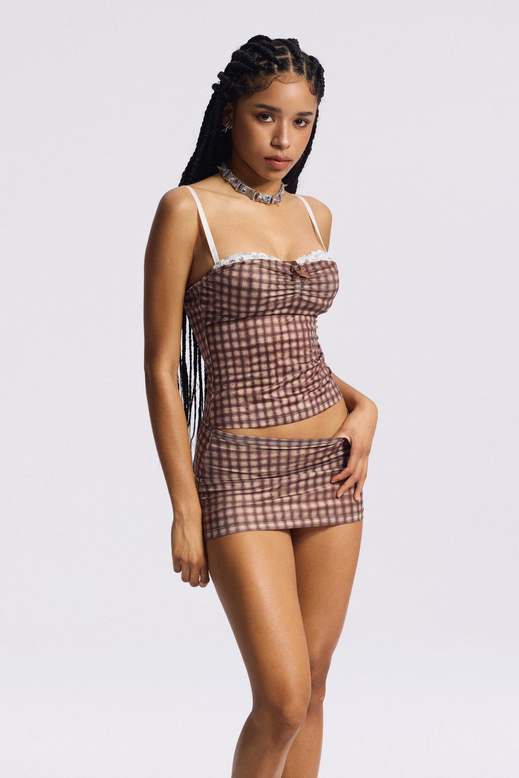 Bijou Grid Spaghetti Skirt Set