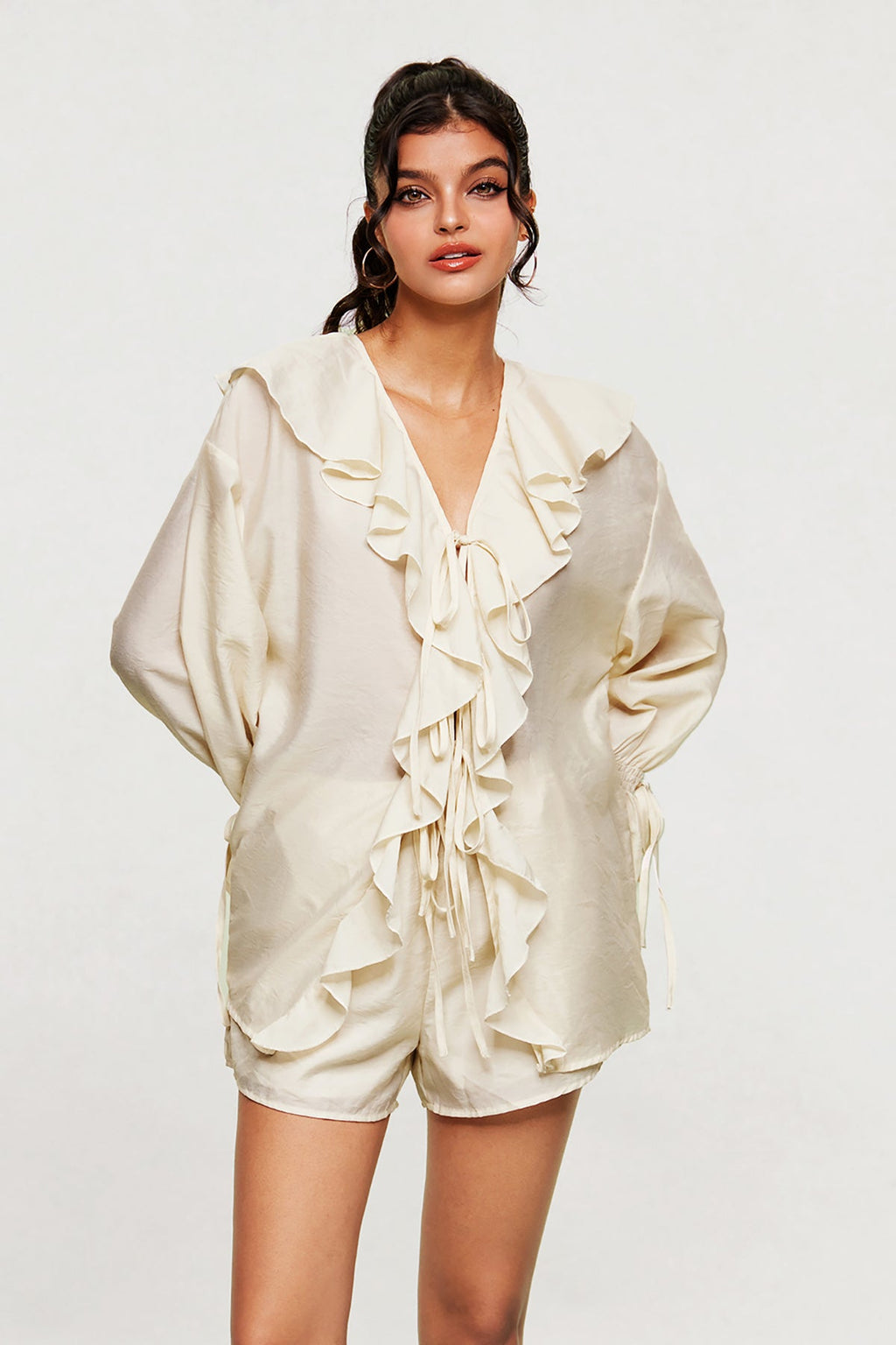 Blagoje Drawstring Ruffle Pants Set