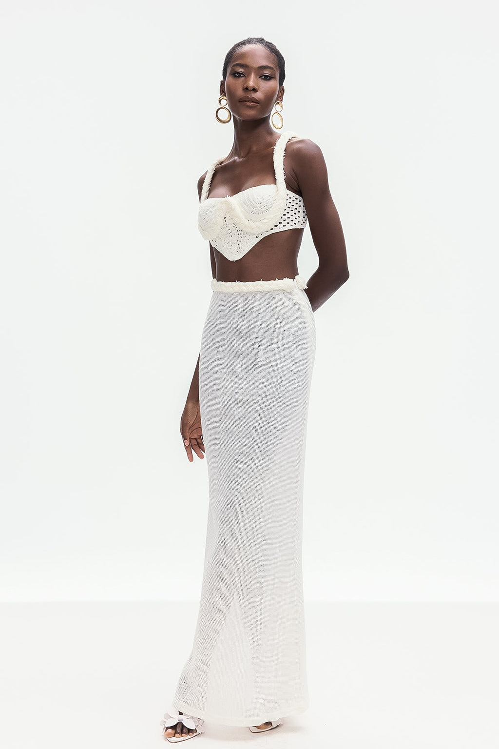 Bogdana Twist Cutout Knit Skirt Set In White