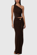 Brahma Ruch One Shouder Split Skirt Set