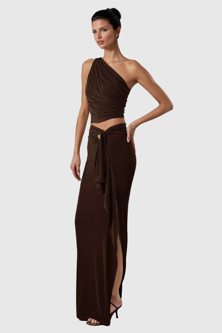 Brahma Ruch One Shouder Split Skirt Set