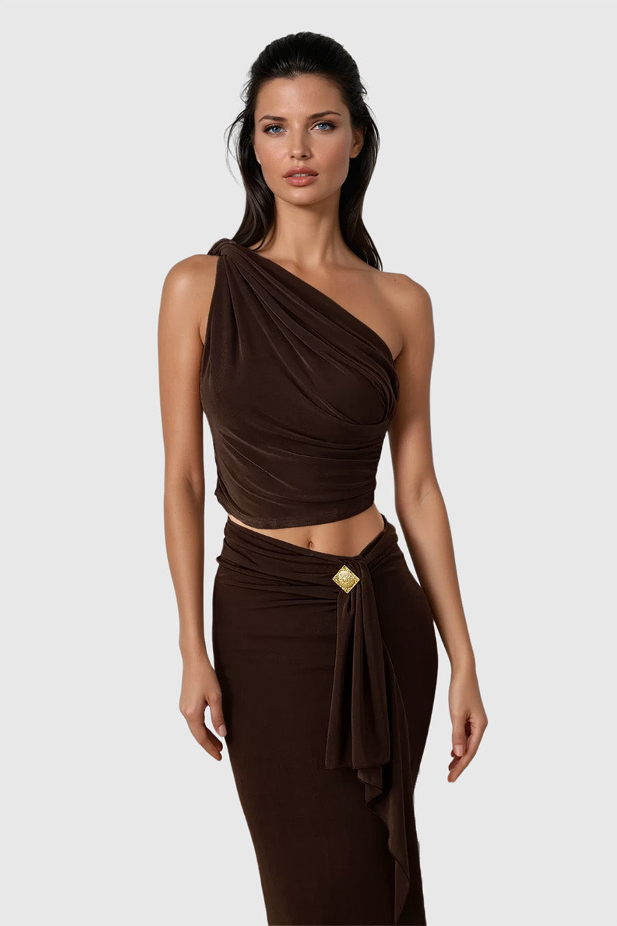 Brahma Ruch One Shouder Split Skirt Set