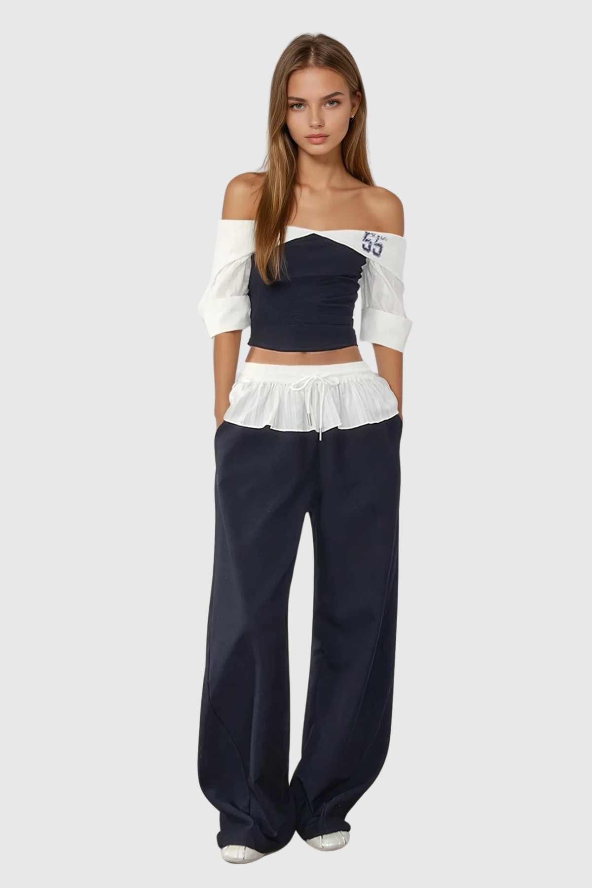 Brajan Off Shoulder Ruffle Pants Set