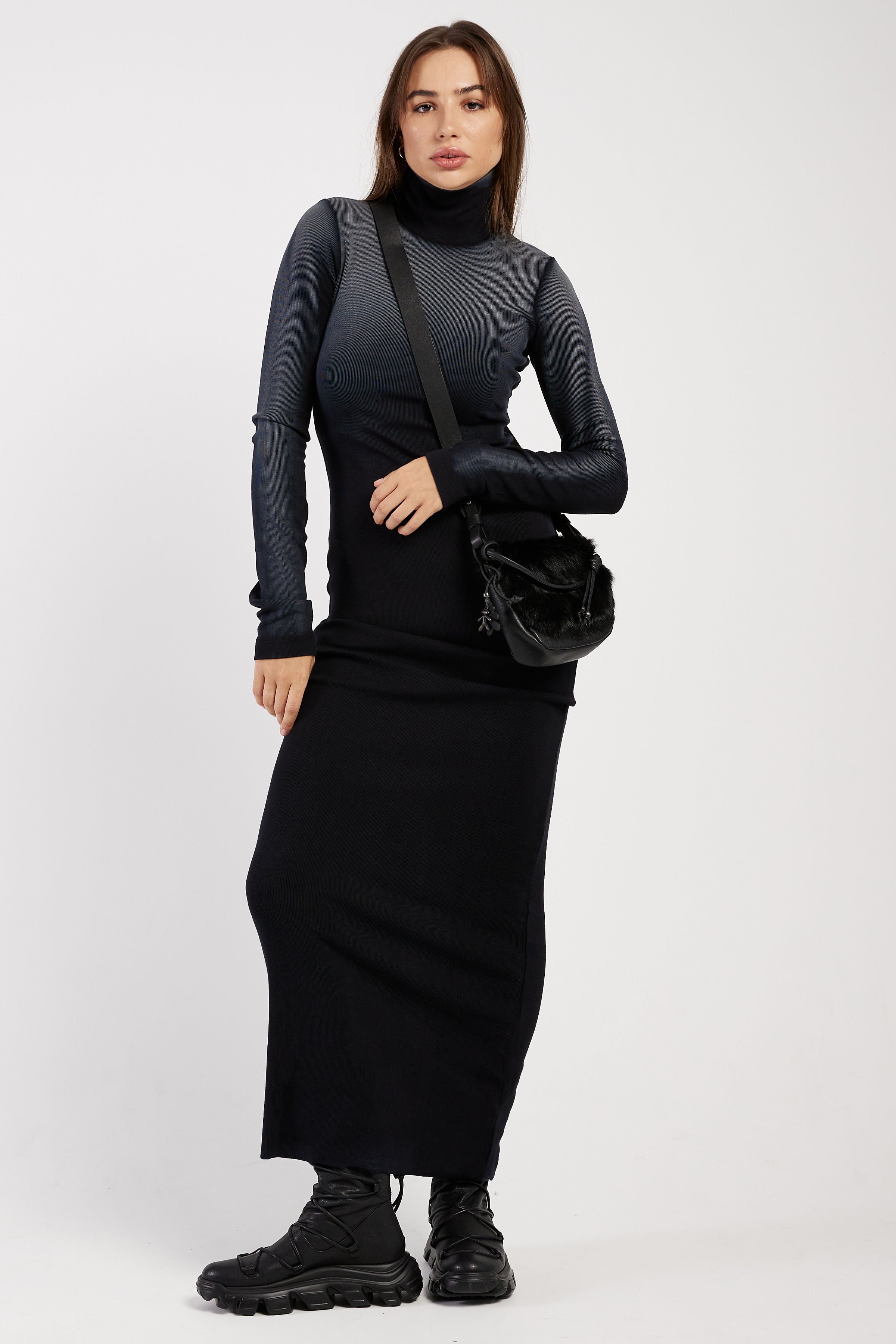 Verona Turtleneck Maxi Dress in Black Cast