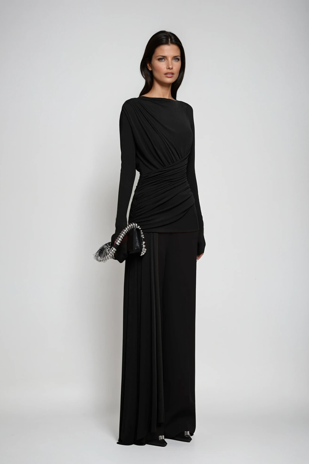 Cabdirashiid Ruch Asymmetric Fringe Pants Set In Black