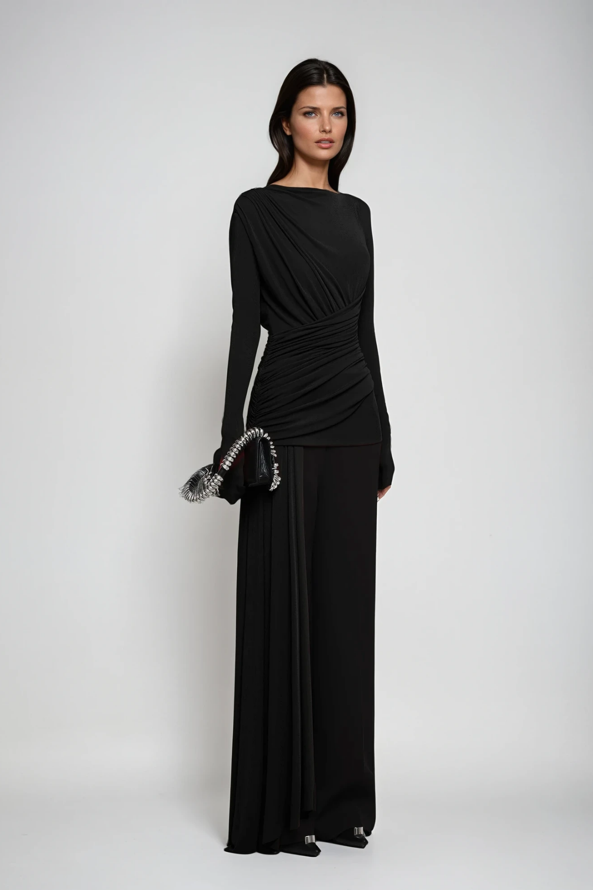 Cabdirashiid Ruch Asymmetric Fringe Pants Set In Black