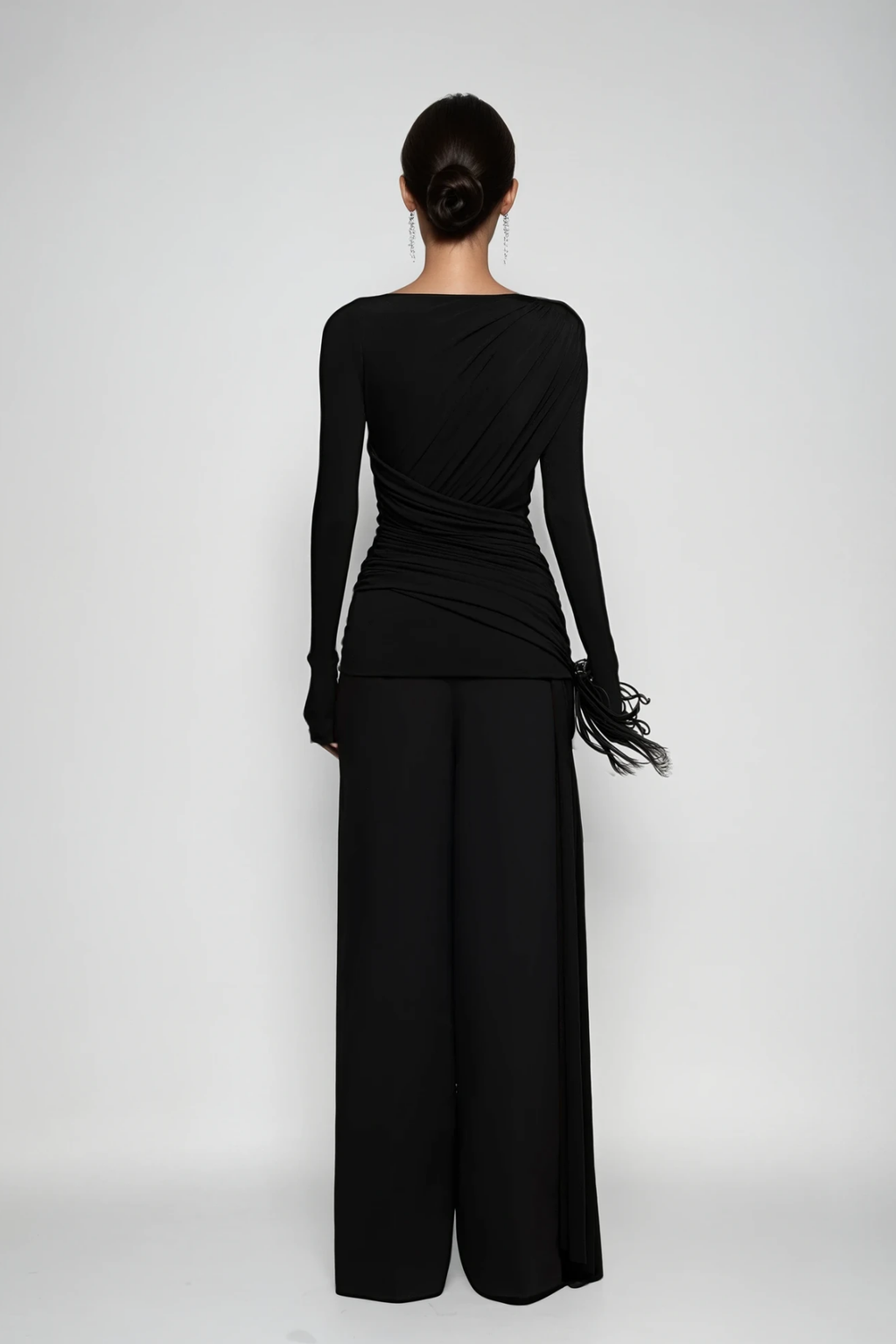 Cabdirashiid Ruch Asymmetric Fringe Pants Set In Black