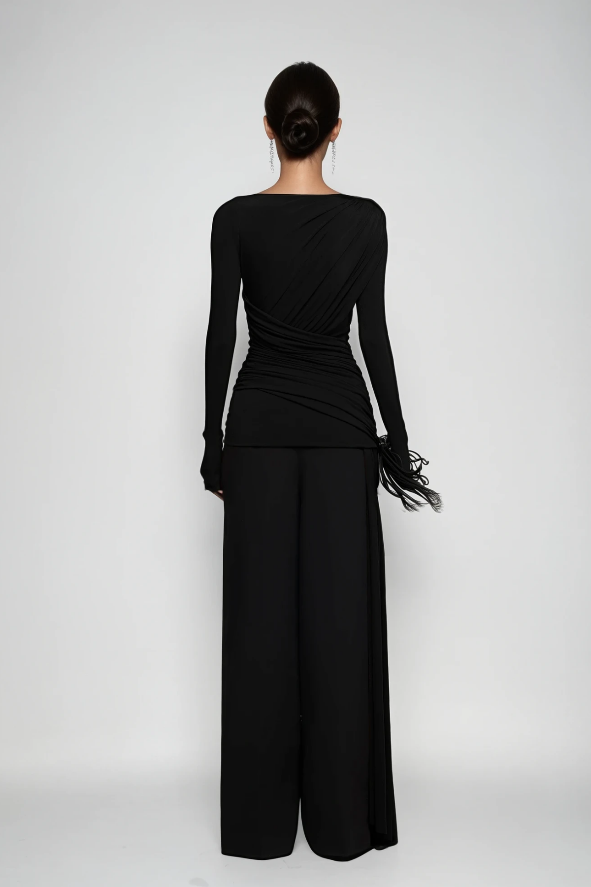 Cabdirashiid Ruch Asymmetric Fringe Pants Set In Black