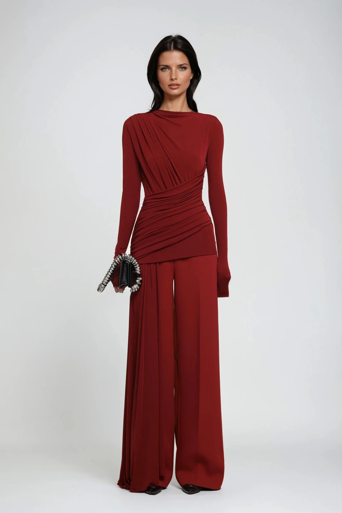 Cabdirashiid Ruch Asymmetric Fringe Pants Set In Red