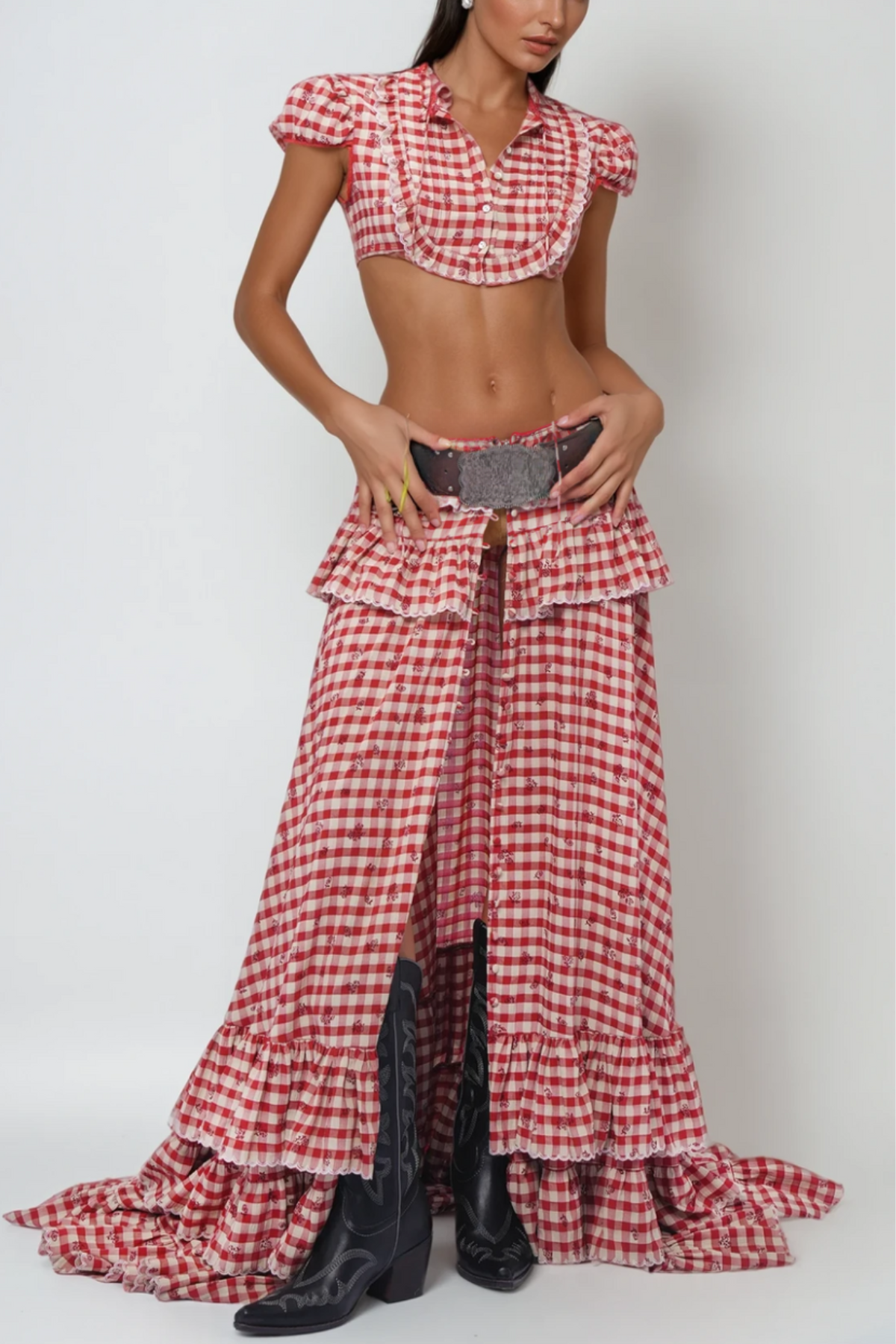 Cadogan Grid Crop Skirt Set