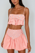 Calogera Cutout Embellished Ruch Skirt Set In Pink