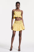 Calogera Cutout Embellished Ruch Skirt Set In Yellow