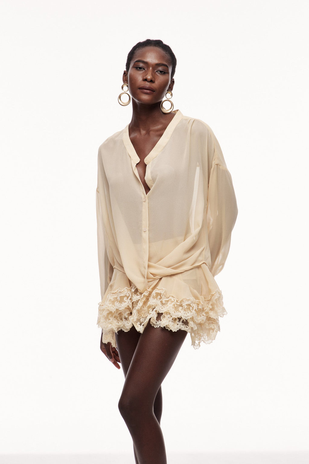 Cennet Cowl Neck Lace Skirt Set